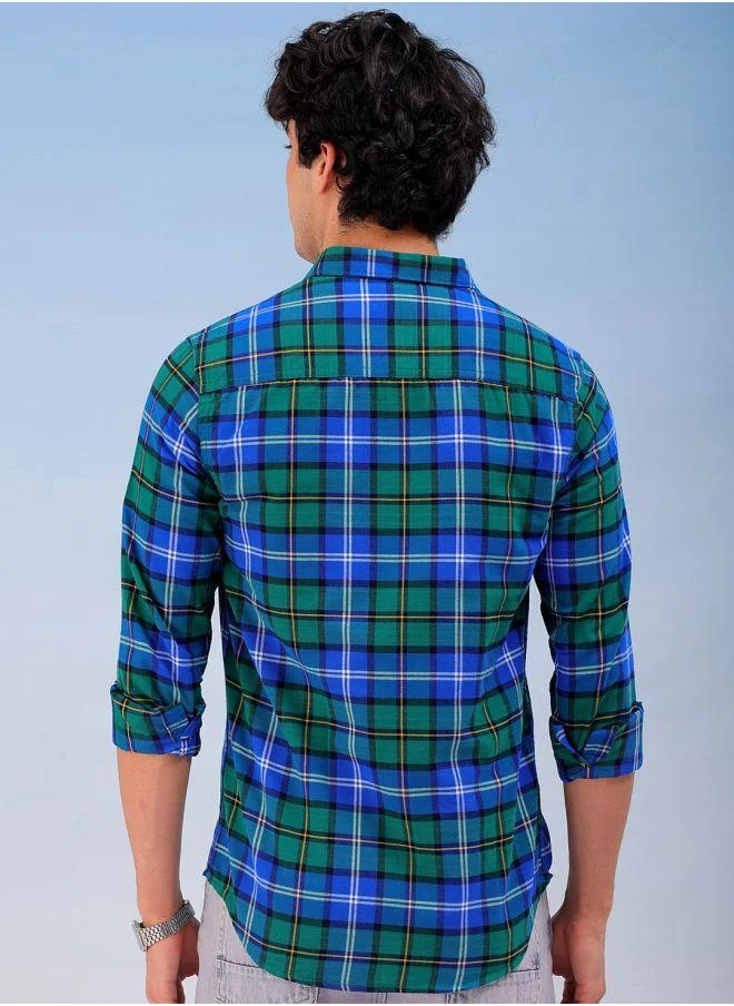شركة المرآب الهندية Men Slim Fit Checkered Full Sleeves Cutaway Collar Casual Shirt