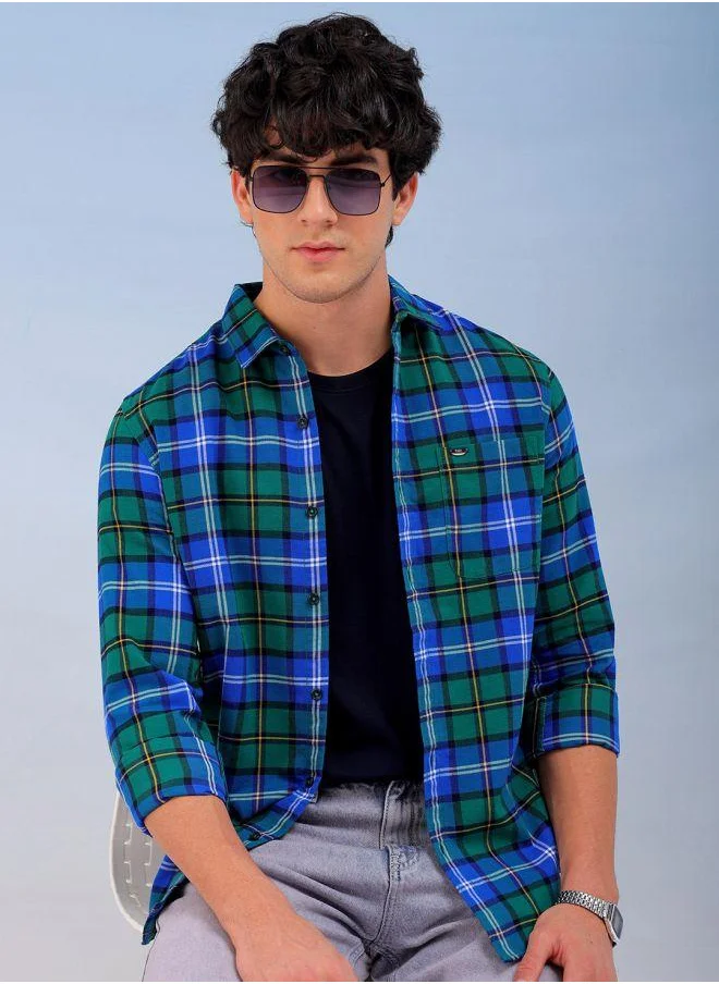 شركة المرآب الهندية Men Slim Fit Checkered Full Sleeves Cutaway Collar Casual Shirt