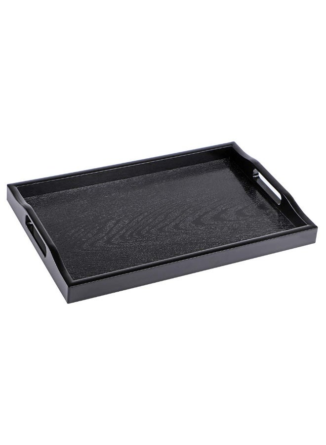 Large Serving Tray, Plastic Ottoman Tray with Cutout Handles, Rectangle Butler Tray for Breakfast in Bed, Coffee Table Decor, Party (Black) - Image 1