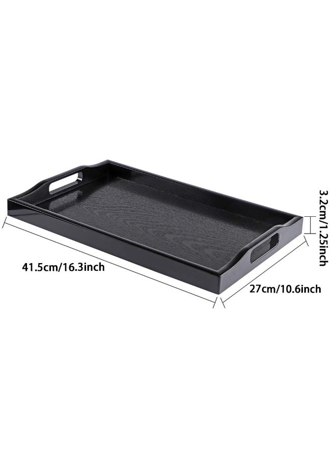 Large Serving Tray, Plastic Ottoman Tray with Cutout Handles, Rectangle Butler Tray for Breakfast in Bed, Coffee Table Decor, Party (Black) - Image 3