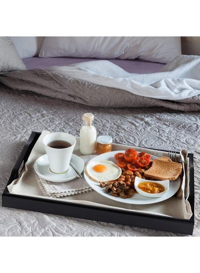 Large Serving Tray, Plastic Ottoman Tray with Cutout Handles, Rectangle Butler Tray for Breakfast in Bed, Coffee Table Decor, Party (Black) - Image 2