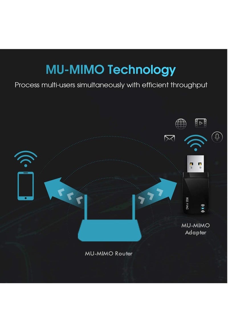 USB 3.0 Wireless WiFi Adapter for PC, USB Wi-Fi AC Mini Network Adapters 802.11ac 2.4GHz/5GHz Built-in Antenna for Windows 10/7/8/8.1/XP Mac OS 10.6-10.15