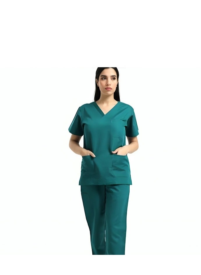 Scrub Medical Scrubs Consisting Of Two Pieces A Blouse And Pants, 35% Cotton And 65% Polyester Turquoise Color