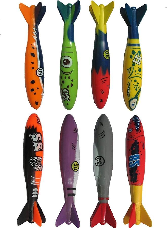 Haktoys Pool Toys Torpedo Diving Set â€“ 8-Pack Dive Torpedos for Kids & Adults | Fast-Sinking Pool Torpedos for Swim Training, Underwater Games & Water Play | Gliding Diving Torpedo Rockets - Image 3