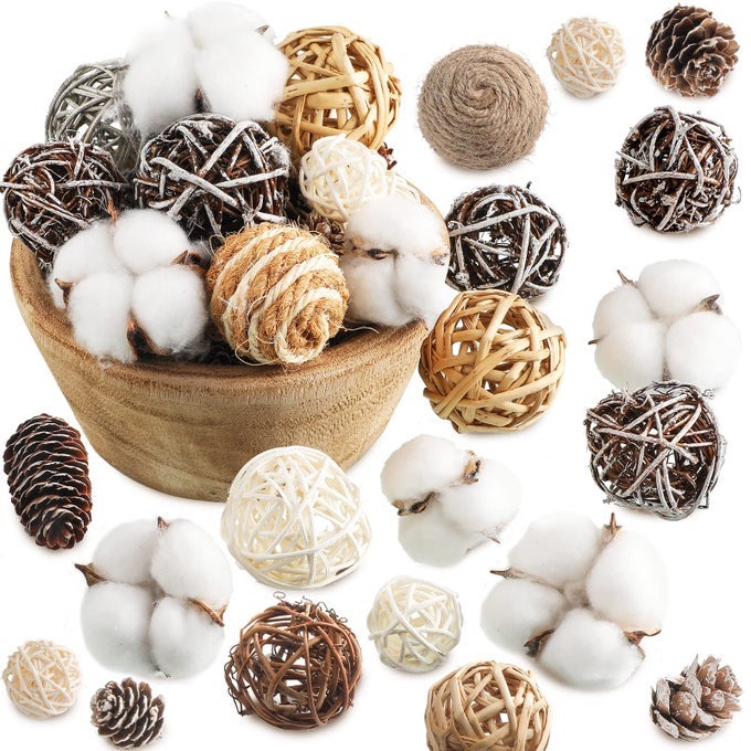 25 PCS SPRING WICKER BALLS DECORATIVE FOR BOWLS FILLER RATTAN BALLS VASE CENTERPIECE BOWLS FILLER DECOR FOR HOME TABLE DECOR MINIMALIST STYLE MIXED SIZES