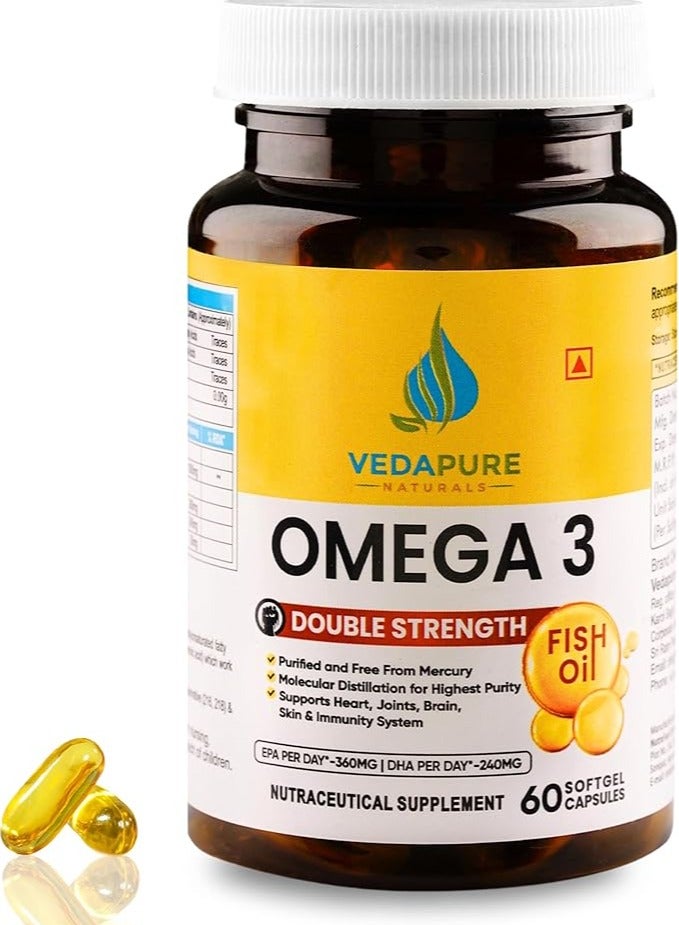 VEDAPURE Fish Oil Omega 3 Fatty Acid Capsules For Men And Women 1000 Mg 60 Softgel  - Image 1