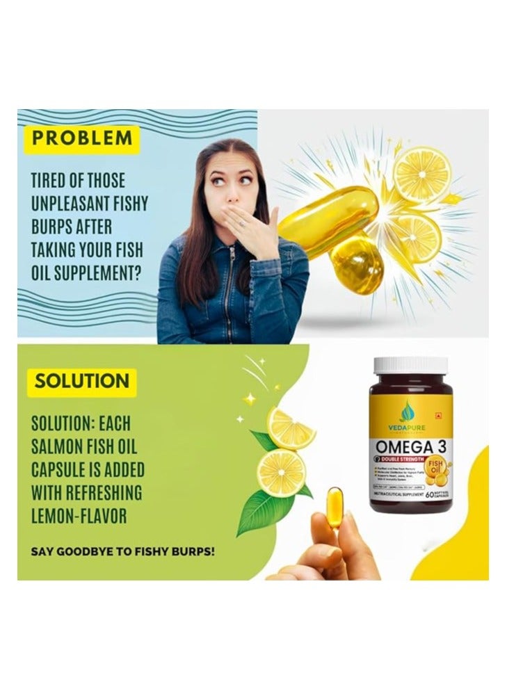 VEDAPURE Fish Oil Omega 3 Fatty Acid Capsules For Men And Women 1000 Mg 60 Softgel  - Image 4