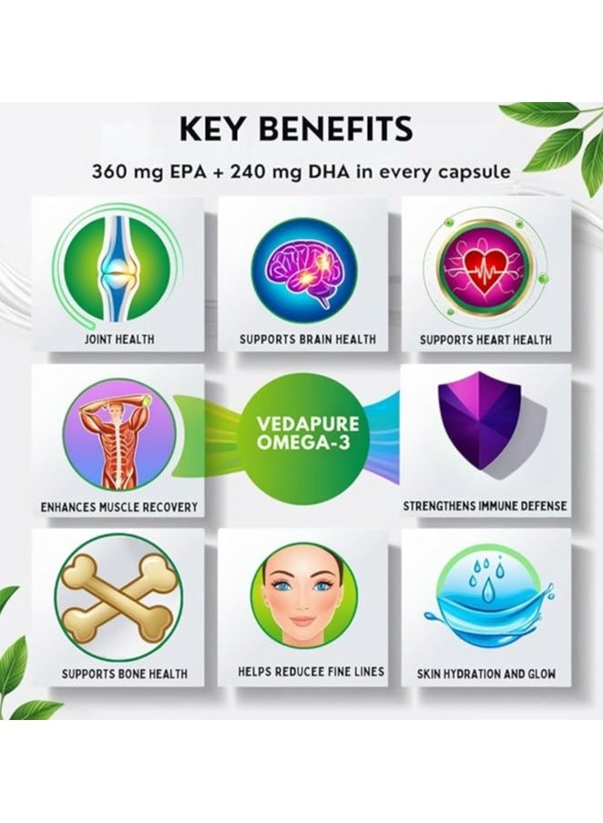 VEDAPURE Fish Oil Omega 3 Fatty Acid Capsules For Men And Women 1000 Mg 60 Softgel  - Image 2