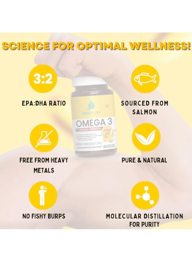 VEDAPURE Fish Oil Omega 3 Fatty Acid Capsules For Men And Women 1000 Mg 60 Softgel  - Image 5