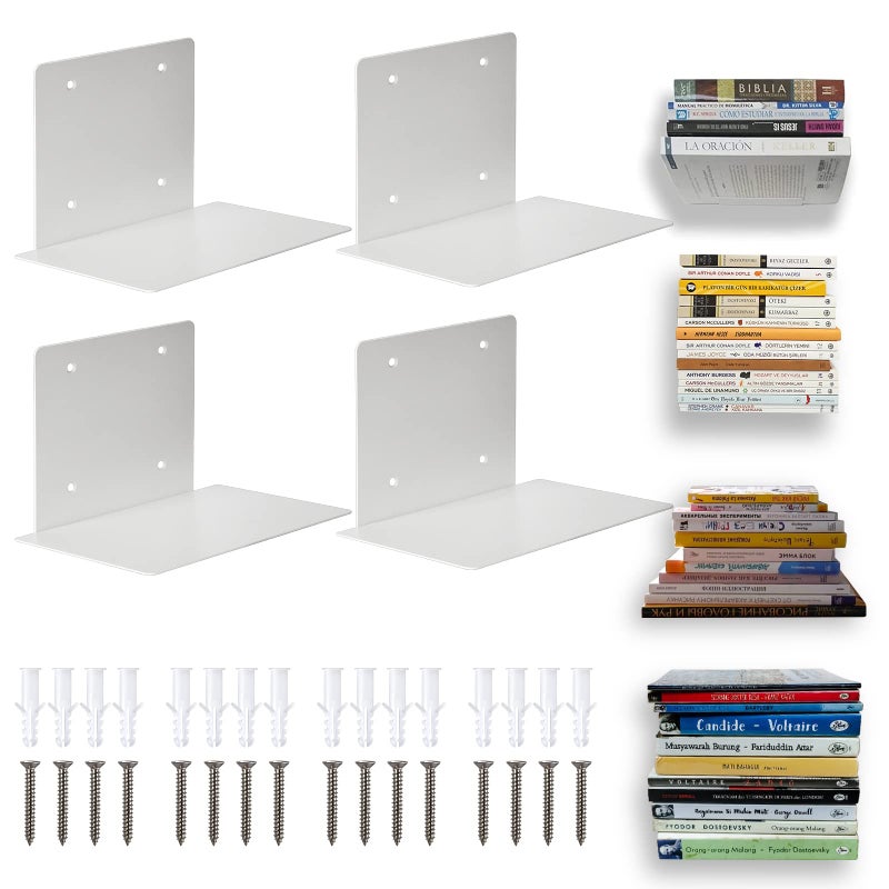 ECOSEAO Floating Book Shelves for Wall HeavyDuty Book Organizers Iron Wall Mounted Shelves for Home Office Classroom Library White Large 4