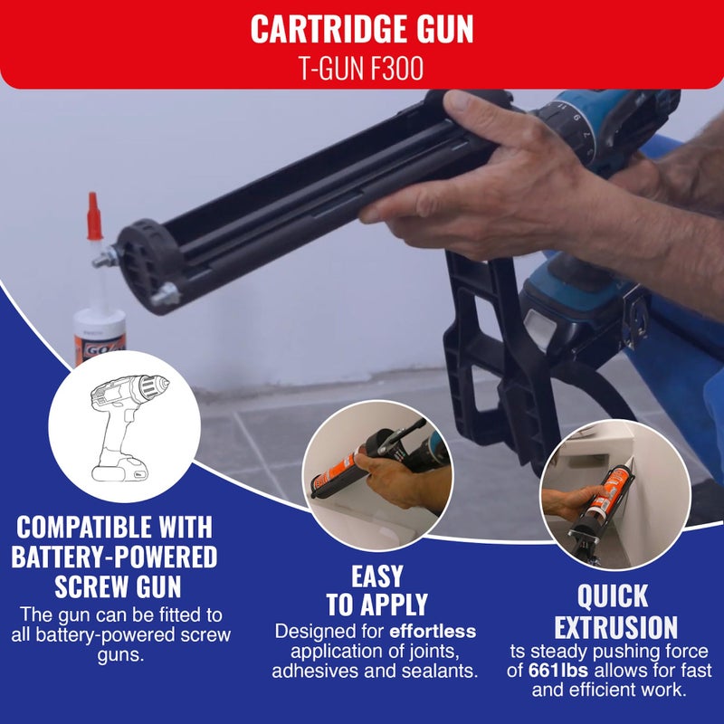TIVOLY - T-Gun F300 Cartridge Caulking Gun - for Cordless Drill and Screwdriver- for Ã˜ 1,96" - 10,48 fl oz cartridges - Image 3