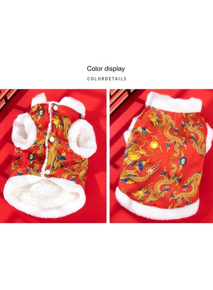 A.M Winter Warm Thickened Chinese Dragon Printed Pet Vest Clothes For Dogs And Cats, Suitable For Small, Medium And Large Dogs, Bulldogs, New Year's Costume - Image 4