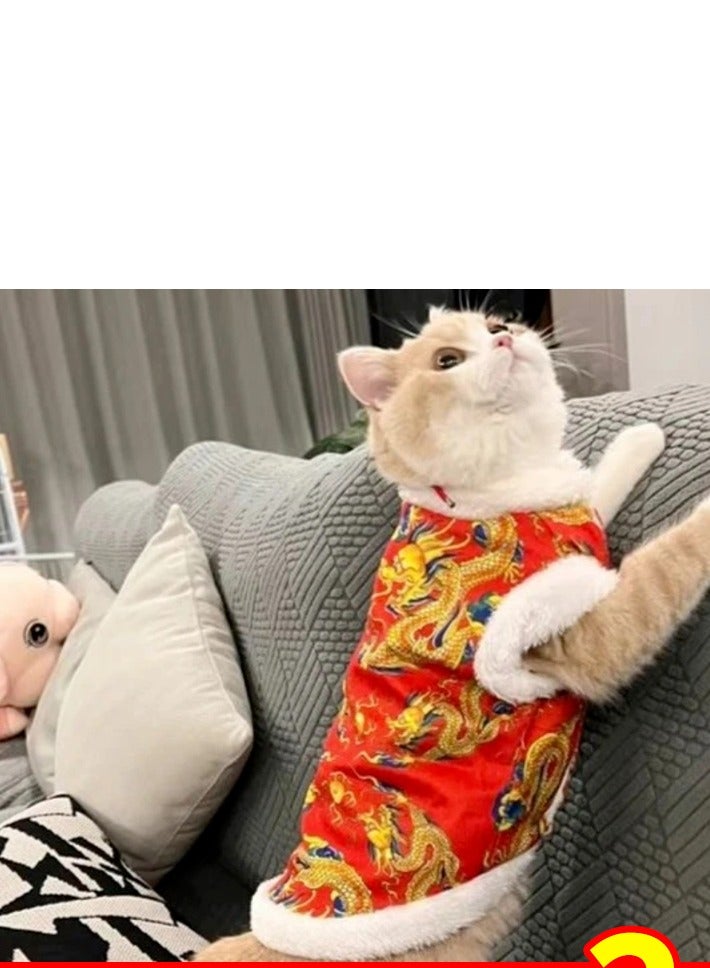 A.M Winter Warm Thickened Chinese Dragon Printed Pet Vest Clothes For Dogs And Cats, Suitable For Small, Medium And Large Dogs, Bulldogs, New Year's Costume - Image 2