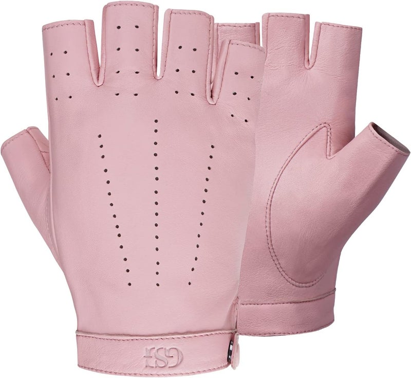GSG Women's Fingerless Leather Driving Gloves - Pink, Size S - Image 1