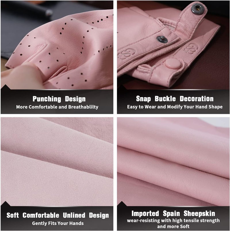 GSG Women's Fingerless Leather Driving Gloves - Pink, Size S - Image 4