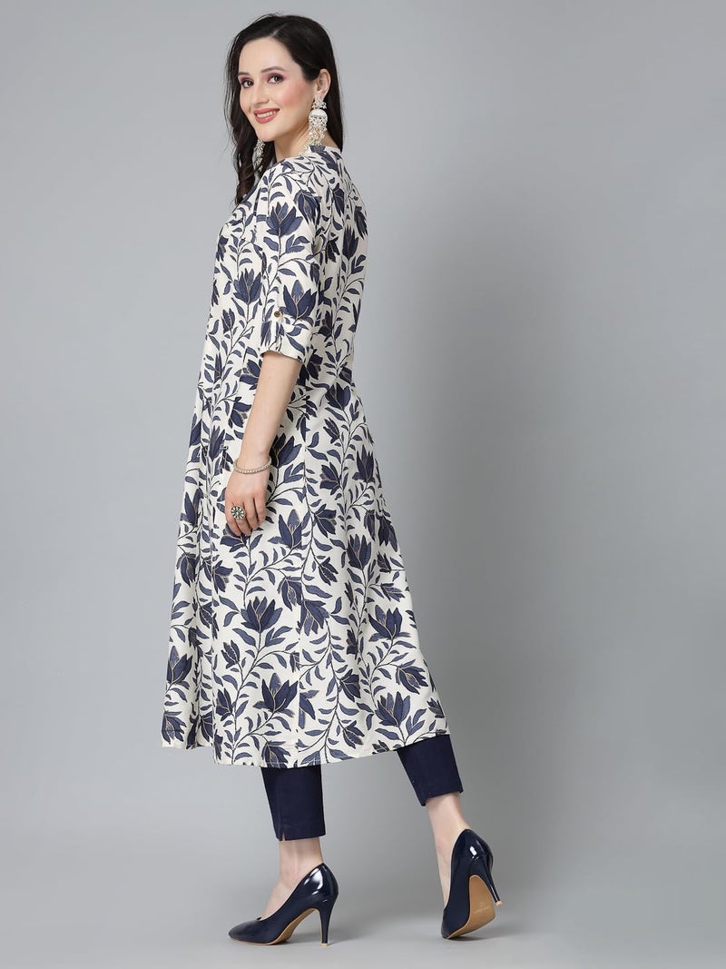 Stylum Women's Floral Printed Rayon A-Line Kurta Blue - Image 2
