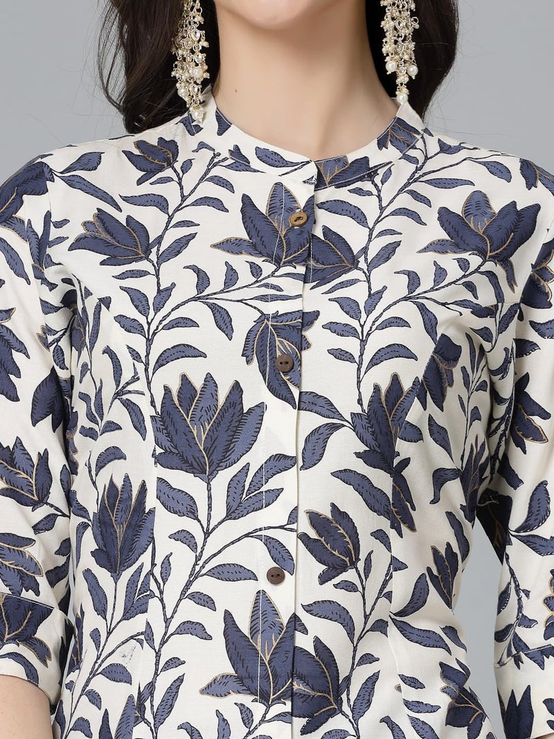 Stylum Women's Floral Printed Rayon A-Line Kurta Blue - Image 4