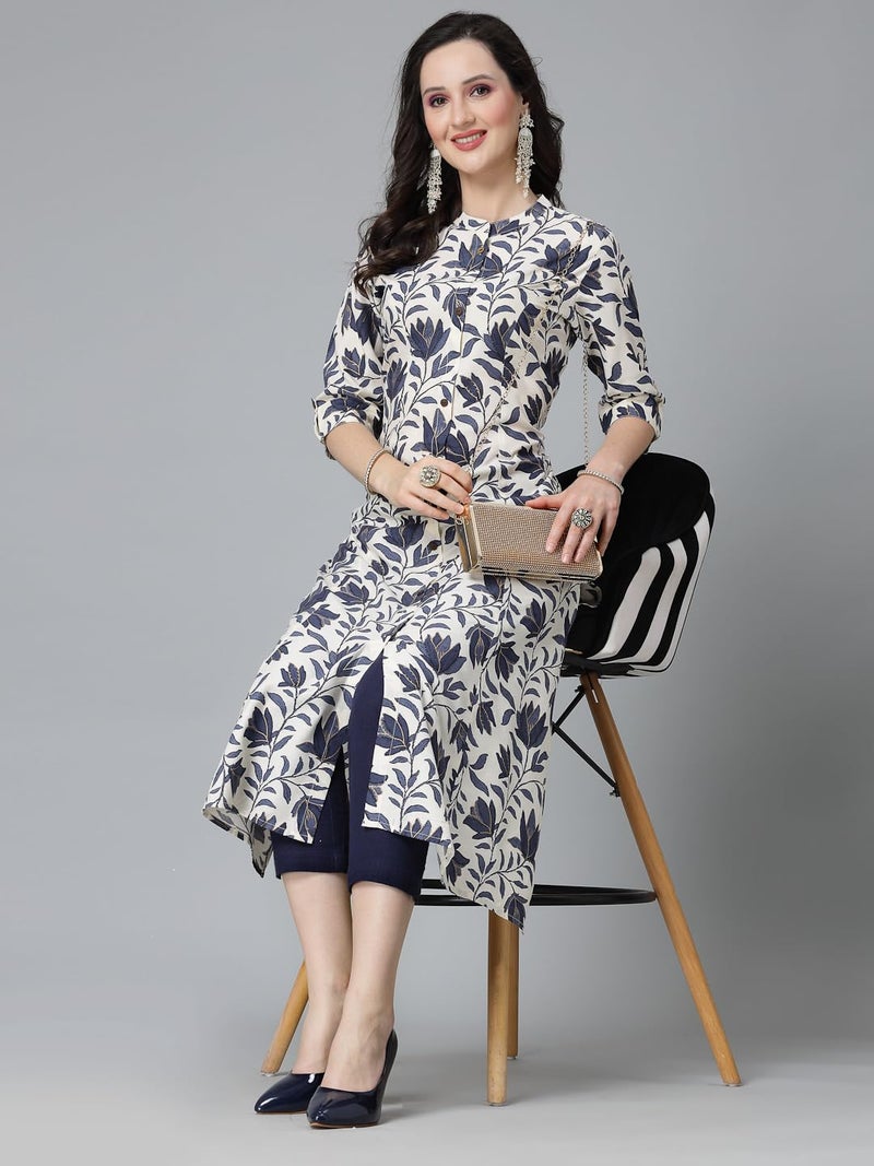 Stylum Women's Floral Printed Rayon A-Line Kurta Blue - Image 5