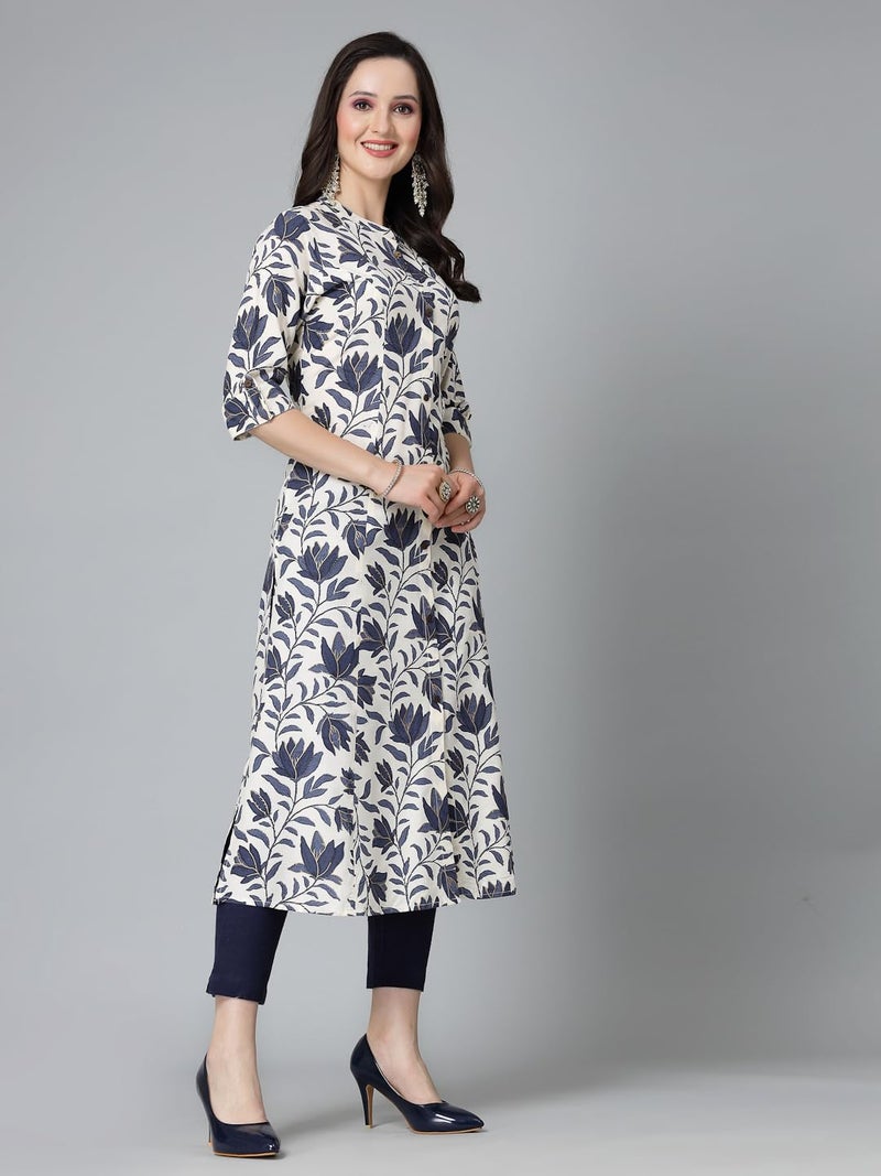 Stylum Women's Floral Printed Rayon A-Line Kurta Blue - Image 3
