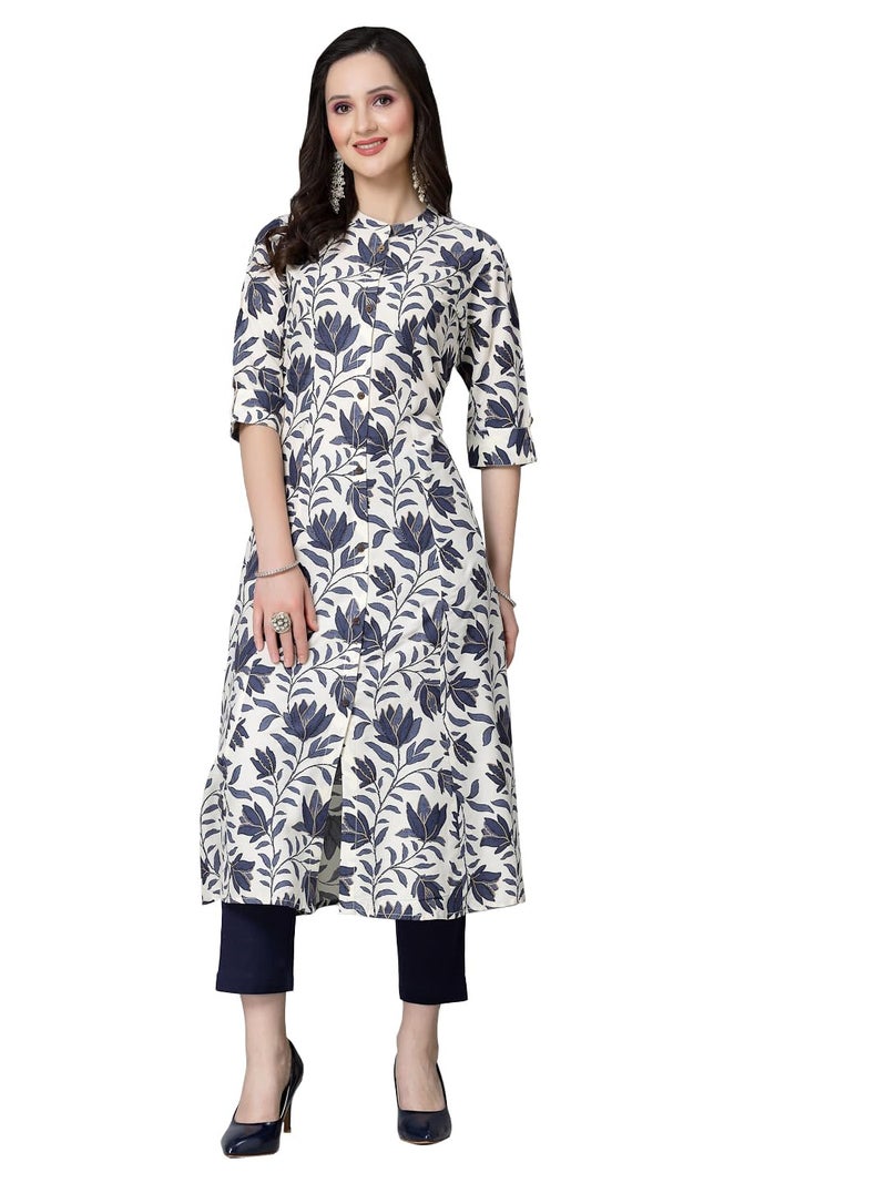 Stylum Women's Floral Printed Rayon A-Line Kurta Blue - Image 1