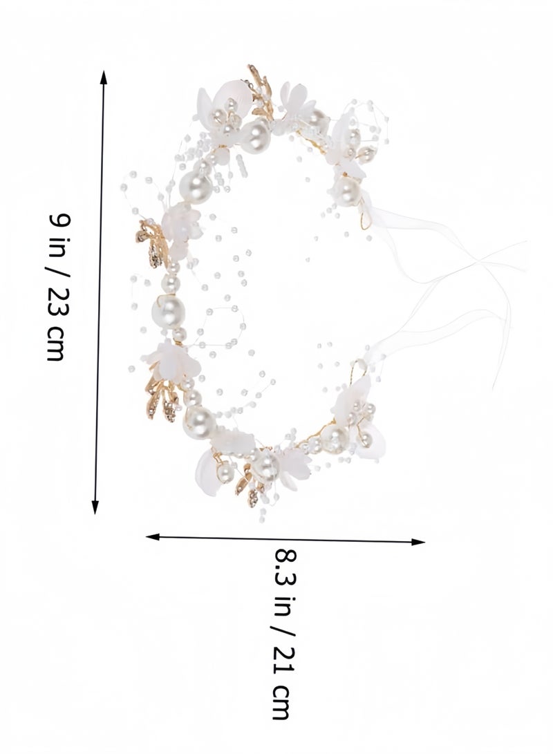 قِيرّا طوق شعر لؤلؤ وزهور للبنات – تصميم خرافي أنيق لحفلات الزفاف وأعياد الميلاد والتصوير - Image 2