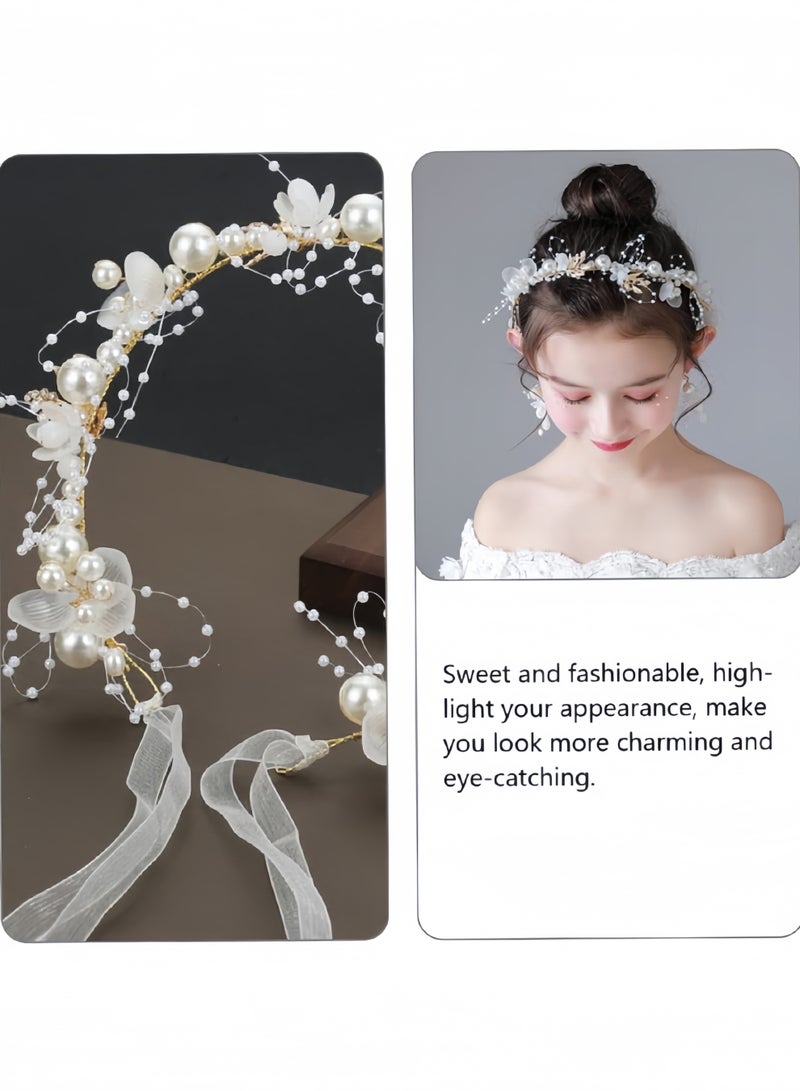 قِيرّا طوق شعر لؤلؤ وزهور للبنات – تصميم خرافي أنيق لحفلات الزفاف وأعياد الميلاد والتصوير - Image 3