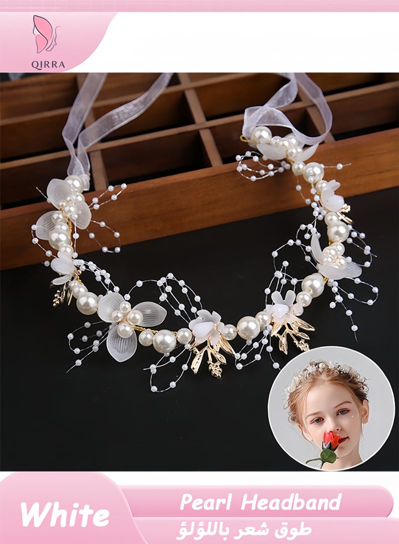 قِيرّا طوق شعر لؤلؤ وزهور للبنات – تصميم خرافي أنيق لحفلات الزفاف وأعياد الميلاد والتصوير - Image 1