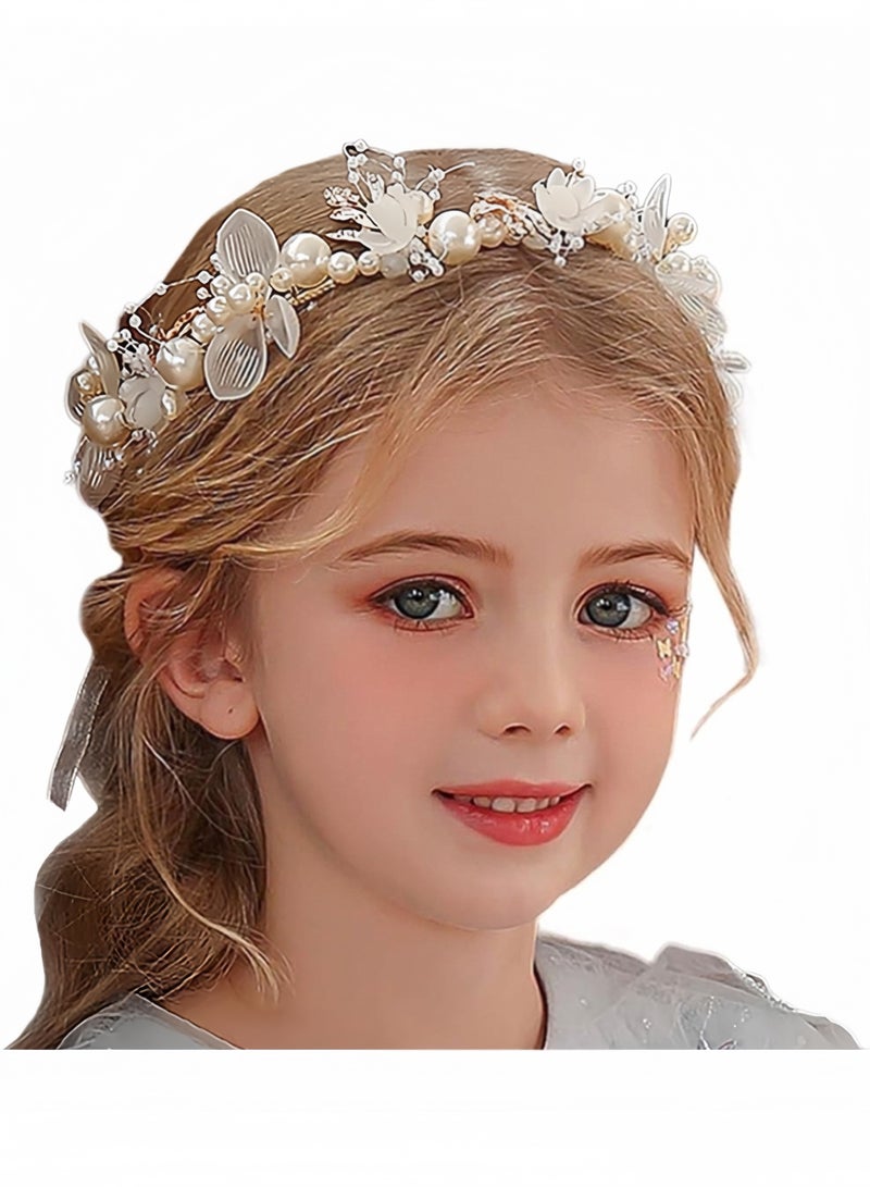 قِيرّا طوق شعر لؤلؤ وزهور للبنات – تصميم خرافي أنيق لحفلات الزفاف وأعياد الميلاد والتصوير - Image 4
