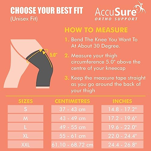 AccuSure Knee Brace Compression Sleeve - Best Support for Arthritis, ACL, Meniscus Tear, Joint Pain Relief, Injury Recovery for Gym, Running, Basketball, Sports for Men, Women - Image 4