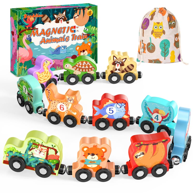 Zeoddler Toys for Toddlers 11 Magnetic Wooden Animals Train Set Montessori Toys for Toddlers Learning Activities Sensory Activities for Kids Birthday Gifts for Boys Girls - Image 2