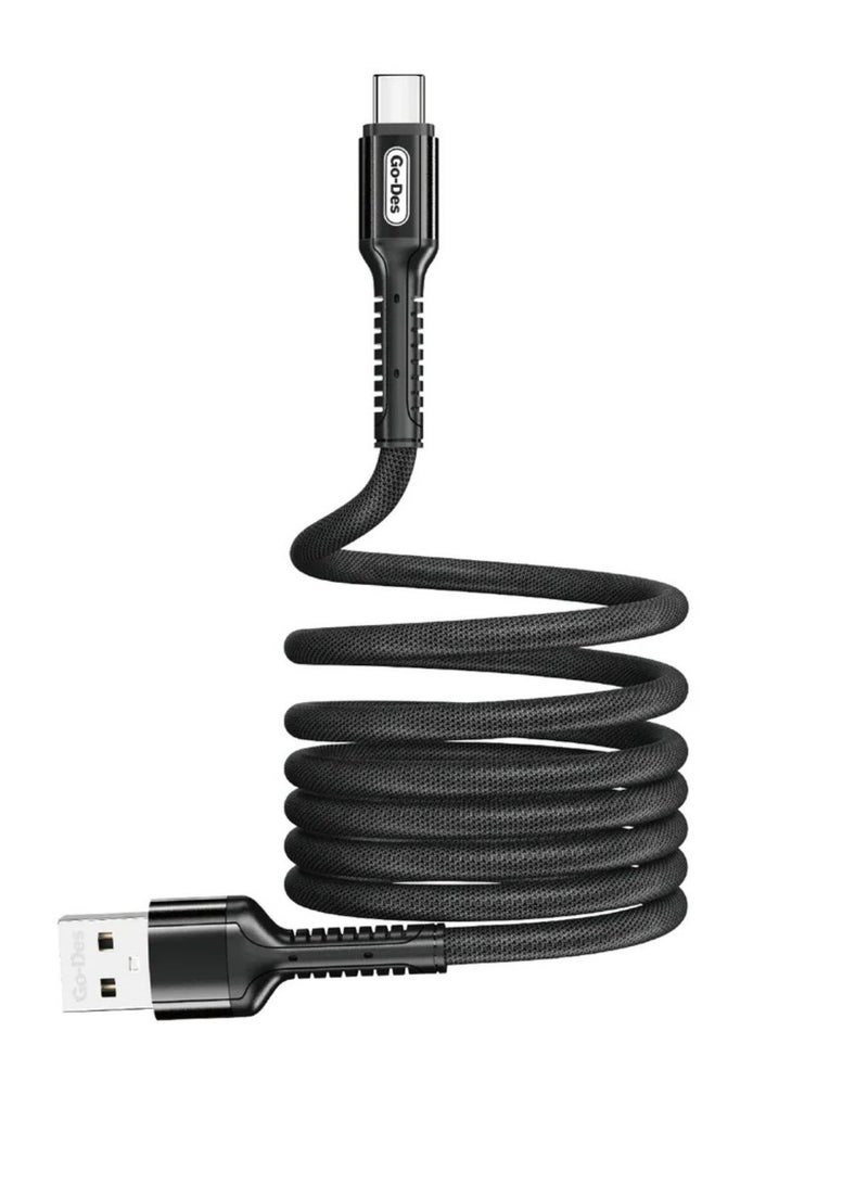 GO-DES USB To C-Type Superfast Charging Data cable Nylon Braided Wire Compatible With Samsung Huawei 1M Length-Black - Image 1
