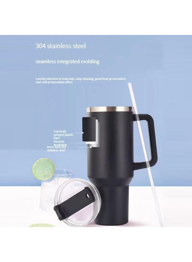 Stanley Mug, 40 oz Stanley Mug with Straw and Handle, Insulated Mug with Lid Travel Mug Stainless Steel Coffee Mug for Hot Iced Drinks, Travel Mug with Handle (Black) - Image 2