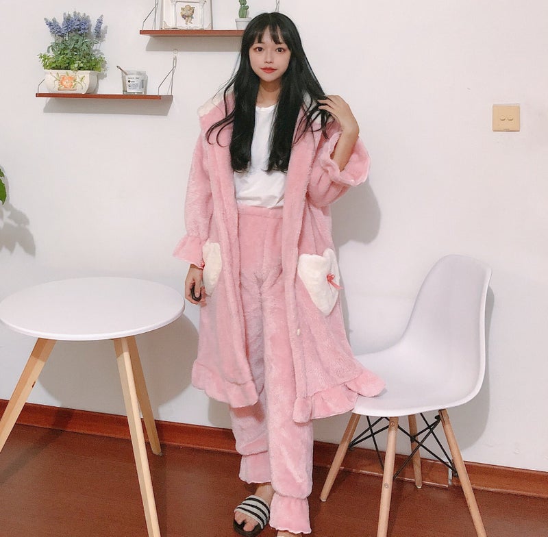 Stitch Cartoon Couple Pajamas Women'S Winter Coral Fleece Long Nightgown Set Home Clothes Men'S Fleece-Lined Thickened - Image 1