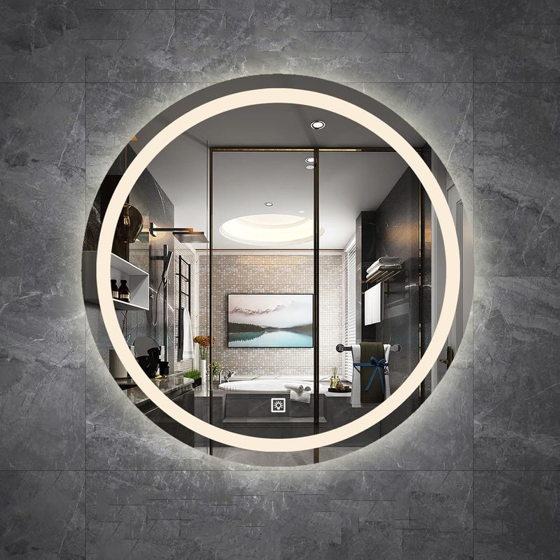 Wall-Mounted Mirror Circle Hanging Make Up Mirror Dimmable Lighted Wall Mirror with LED Lights, Best for Living Room, Bedroom, Bathroom, Washroom, Vanity - Image 1
