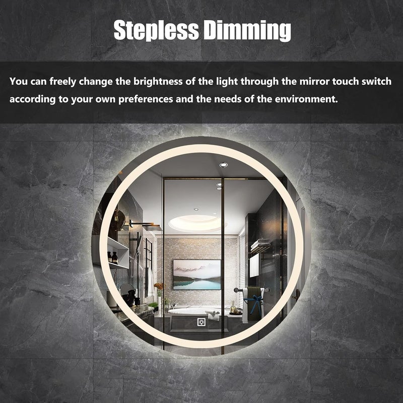 Wall-Mounted Mirror Circle Hanging Make Up Mirror Dimmable Lighted Wall Mirror with LED Lights, Best for Living Room, Bedroom, Bathroom, Washroom, Vanity - Image 2