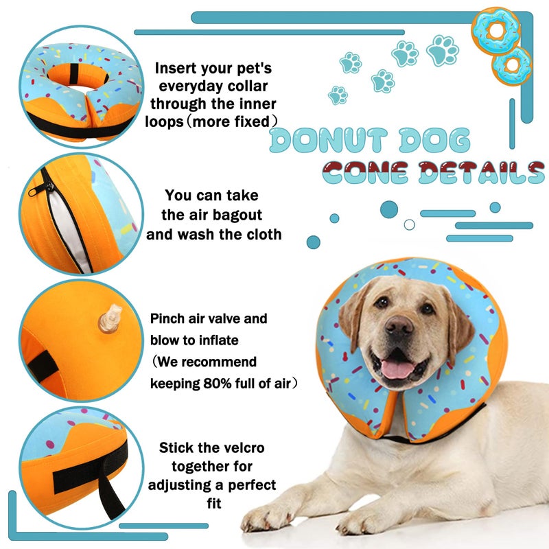 Cneo Recovery Donut Collar for Dogs & Cat,Inflatable Dog Cone Collar Alternative After Surgery,Soft Cone for Large Medium Small Dog,Adjustable Pet Neck Donut(Blue,X-Large) - Image 4