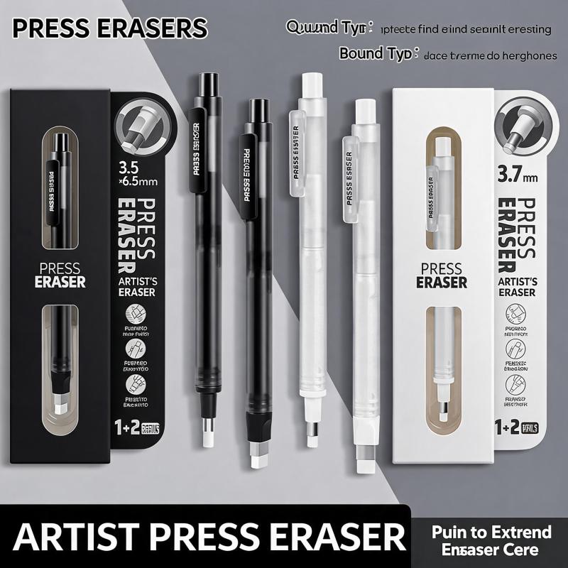 Eraser Pen: Push-Type Eraser, 4B Soft Dust-Free Compound, Precision Tip, Sharpen-Free Advancing Mechanism - Comfortable Ergonomic Grip, 4 Pens With 12 Square Round Cores, White + Black, For Artists St - Image 3