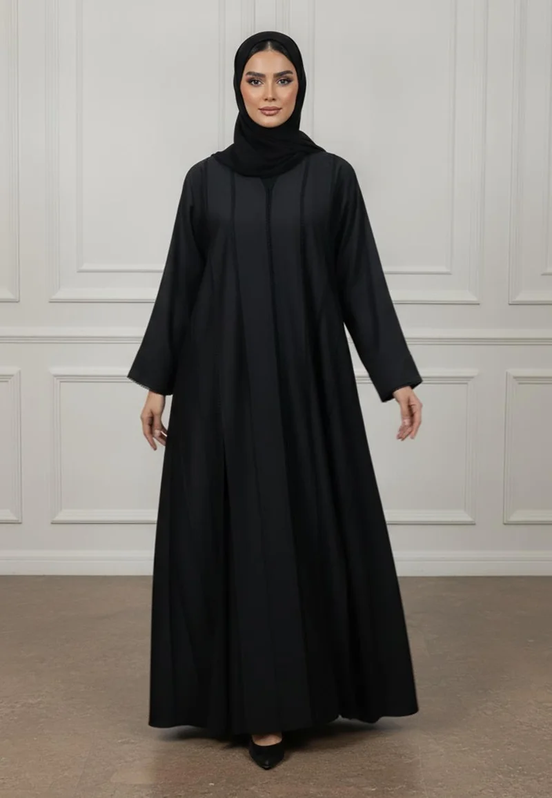 Nukhbaa Textured Panel Abaya | Linen-Blend Fabric-918