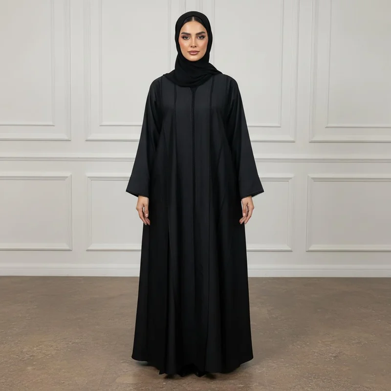 Nukhbaa  Textured Panel Abaya | Linen-Blend Fabric-918 for Women | Best Price UAE