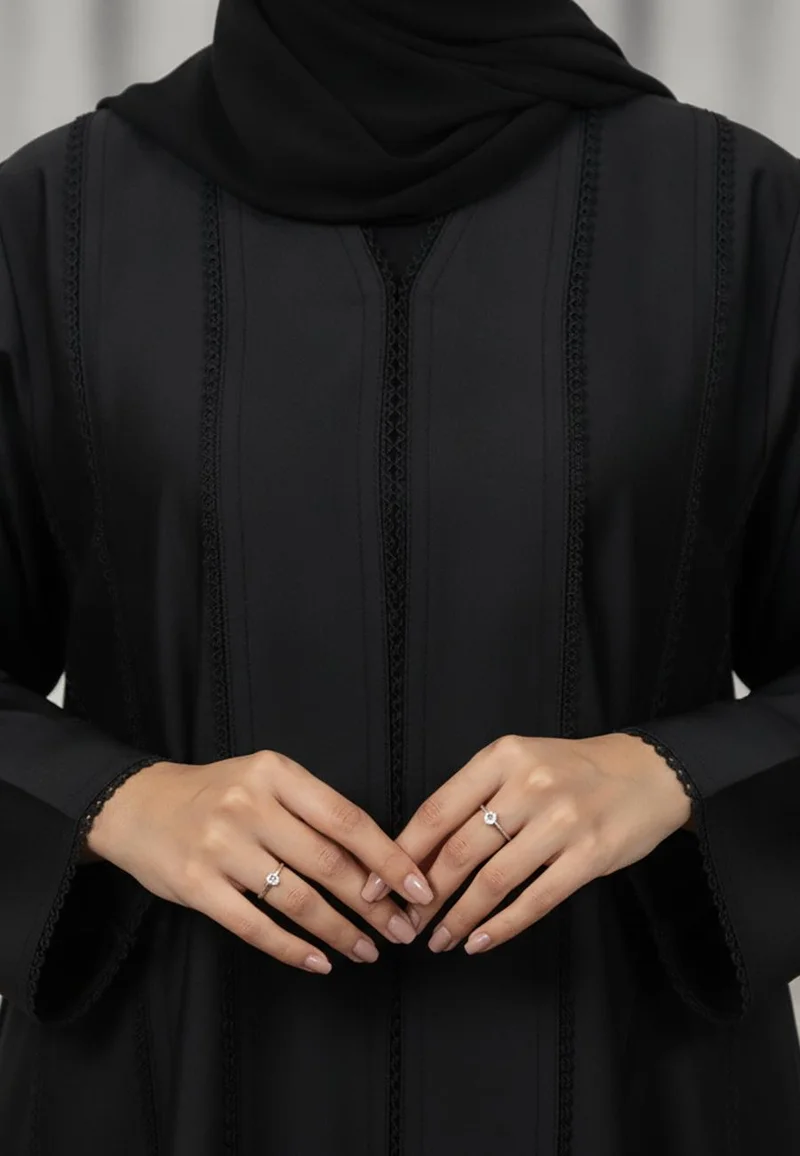 Nukhbaa Textured Panel Abaya | Linen-Blend Fabric-918