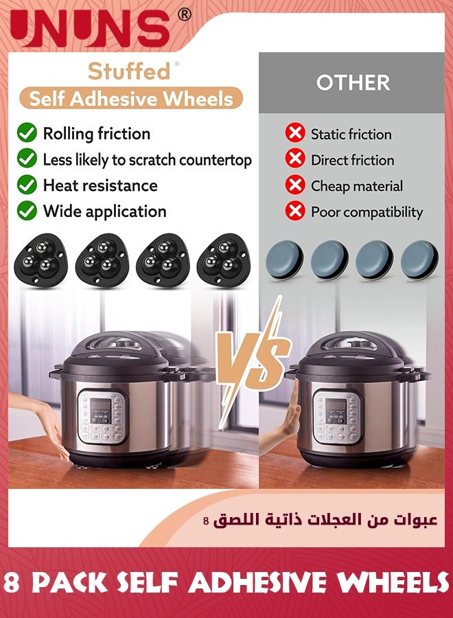 UNUNS 8pcs Self Adhesive Caster Wheels,Appliance Wheels Swivel Stainless Paste Universal Wheel,360 Degree Rotation Sticky Pulley For Kitchen Appliances - Image 2
