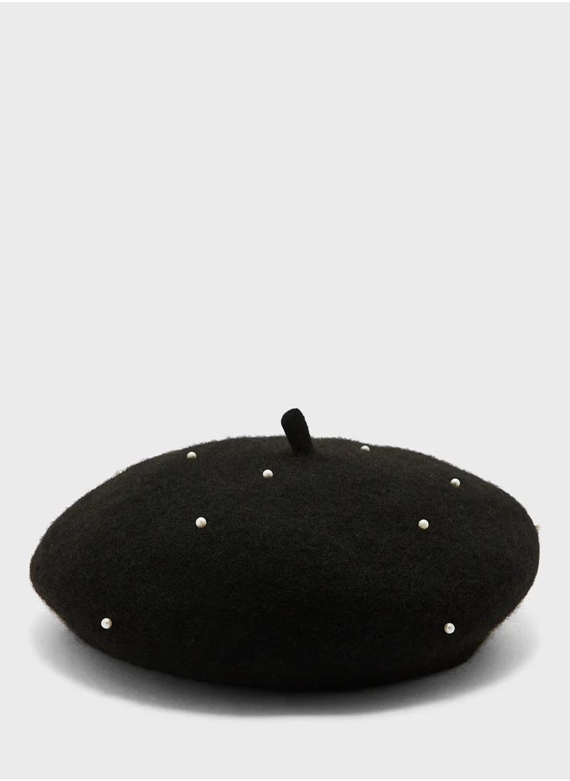 ELLA Embellished Pearl Beret Winter Hat