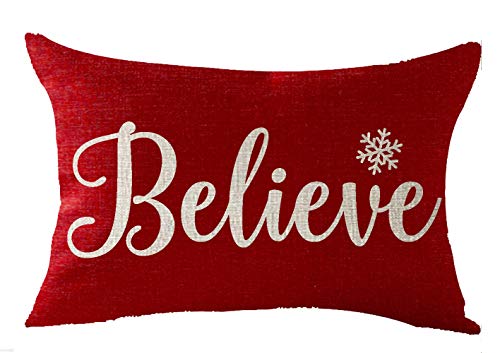 FELENIW Happy Winter Snowflakes Believe Merry Christmas Throw Pillow Cover Cushion Case Cotton Linen Material Decorative Lumbar 12X20 inches - Image 5