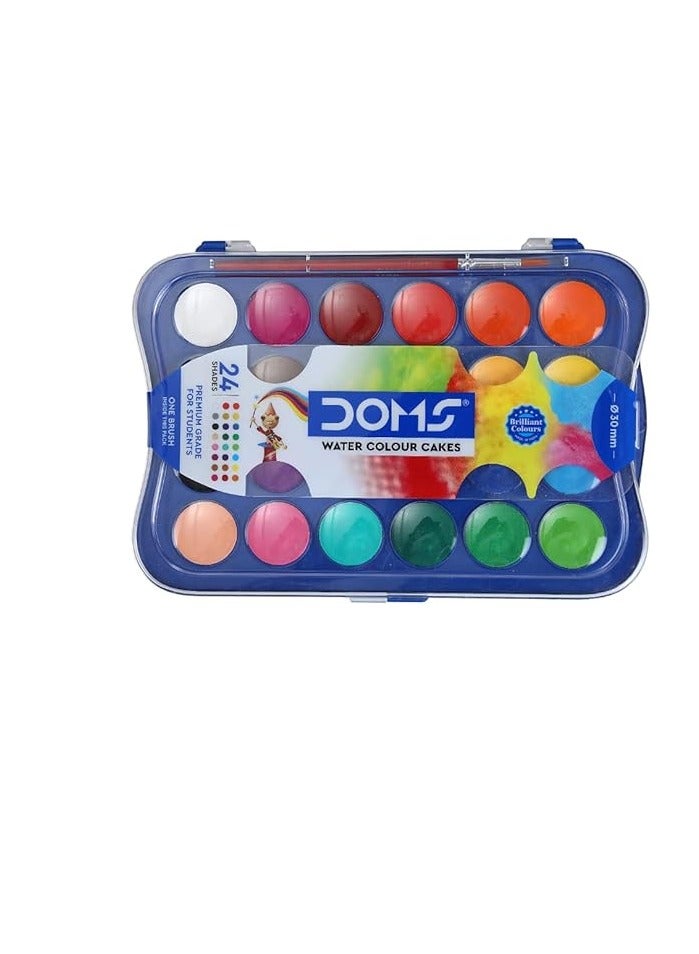 دومس كيك ألوان مائية درجة ممتازة 23 ملم من دومز للطلاب مع فرشاة - 24 لونًا - Image 1