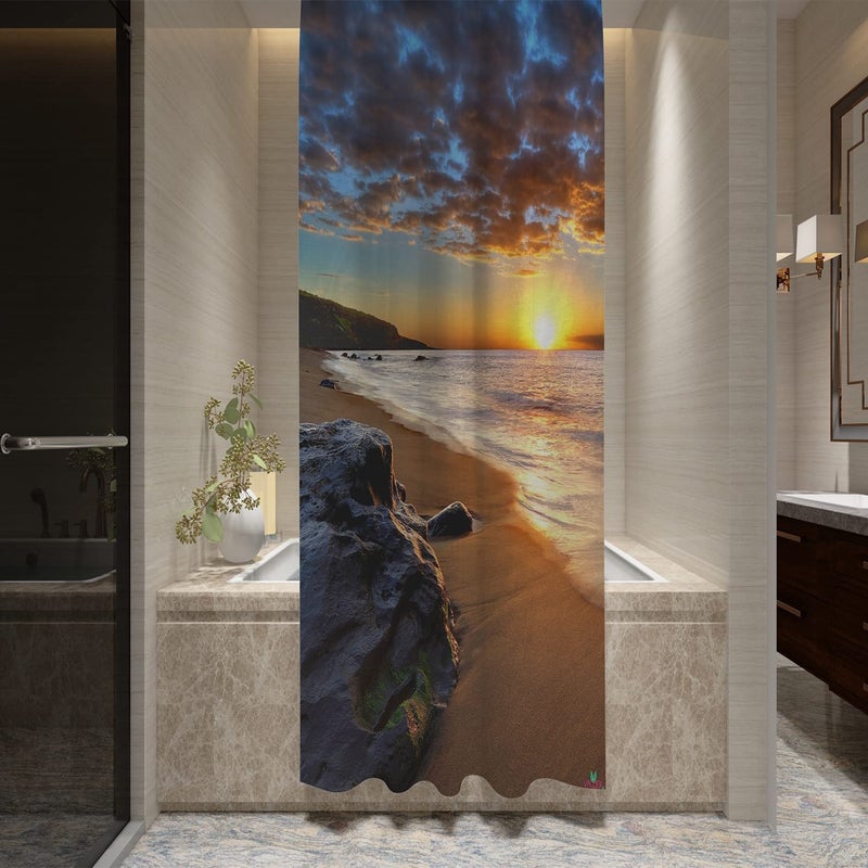 FING ستارة دش الحمام، ستارة حمام مع خطاف، ستارة مصممة لدش الحمام، حوض الاستحمام، زينة ستائر الحمام الحديثة الزخرفية (تصميم_7) - Image 2