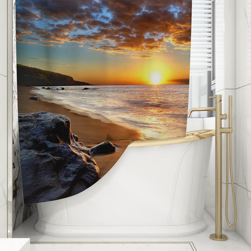 FING ستارة دش الحمام، ستارة حمام مع خطاف، ستارة مصممة لدش الحمام، حوض الاستحمام، زينة ستائر الحمام الحديثة الزخرفية (تصميم_7) - Image 1