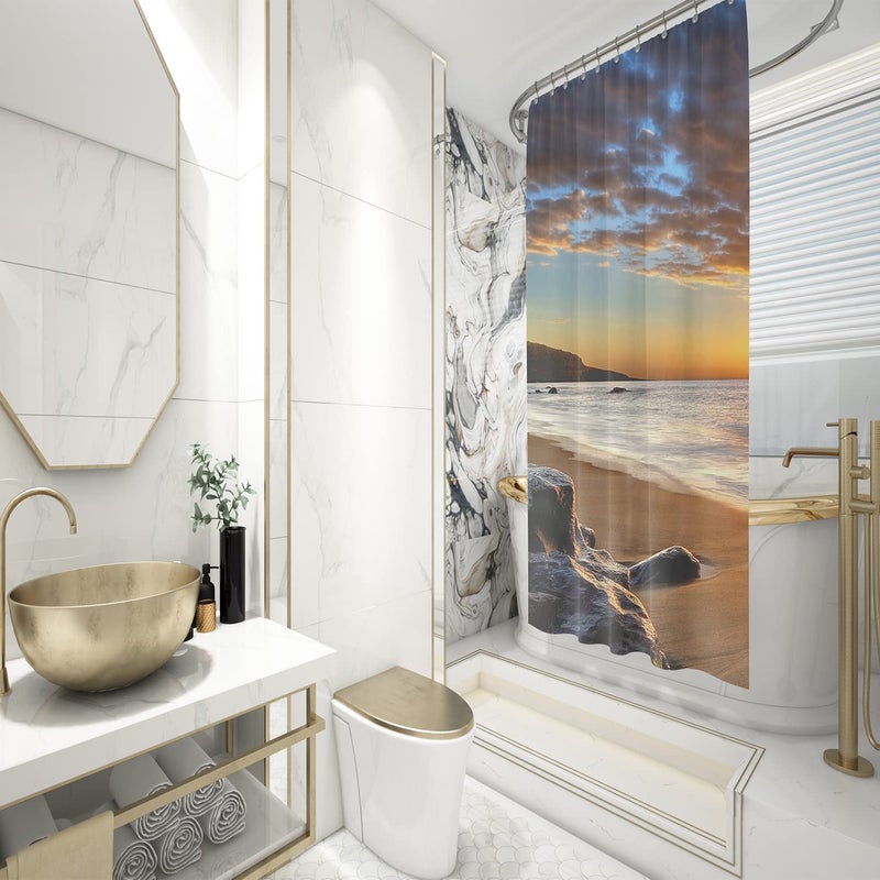 FING ستارة دش الحمام، ستارة حمام مع خطاف، ستارة مصممة لدش الحمام، حوض الاستحمام، زينة ستائر الحمام الحديثة الزخرفية (تصميم_7) - Image 3