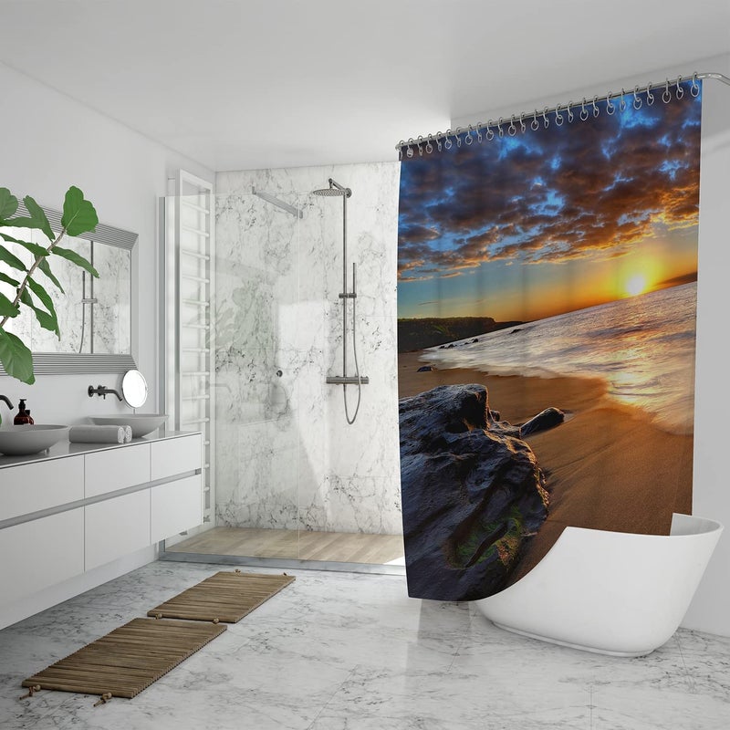 FING ستارة دش الحمام، ستارة حمام مع خطاف، ستارة مصممة لدش الحمام، حوض الاستحمام، زينة ستائر الحمام الحديثة الزخرفية (تصميم_7) - Image 4