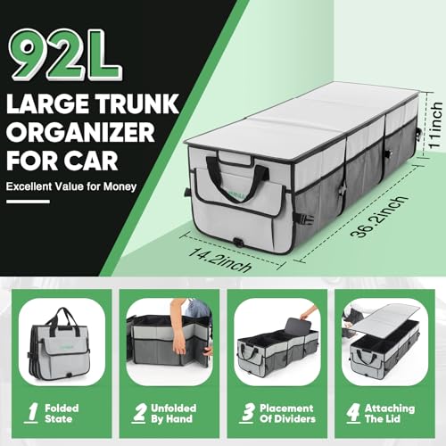 Simniam Car Trunk Organizer with Insulated Grocery Bag- 110L High Capacity Car Storage Box, with 4 Compartments, Reflective Strip, Cover, for Auto, SUV, Truck, Minivan - Image 3