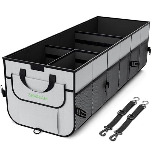 Simniam Car Trunk Organizer with Insulated Grocery Bag- 110L High Capacity Car Storage Box, with 4 Compartments, Reflective Strip, Cover, for Auto, SUV, Truck, Minivan - Image 1